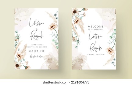 elegant bohemian wedding invitation card with hand drawn wildflowers