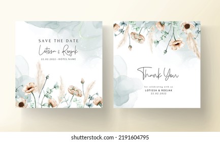 elegant bohemian wedding invitation card with hand drawn wildflowers