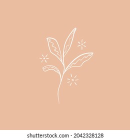 Elegant bohemian wild flower outline illustration. Vector hand drawn art, print design, tattoo sketch.
