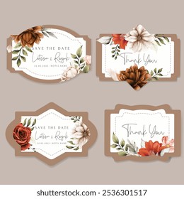 elegant boho flower and leaves label collection template