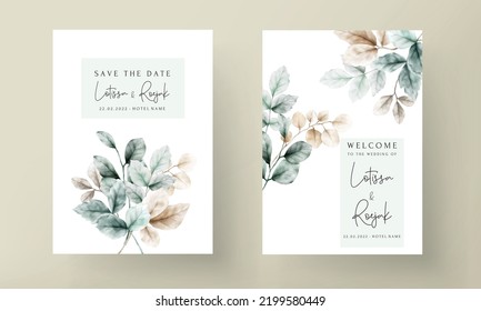 elegant boho watercolor leaves invitation card template