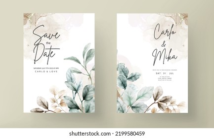 elegant boho watercolor leaves invitation card template