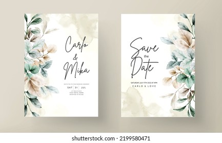 elegant boho watercolor leaves invitation card template