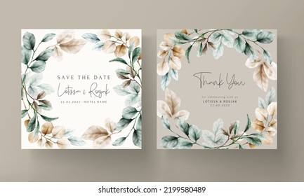 elegant boho watercolor leaves invitation card template
