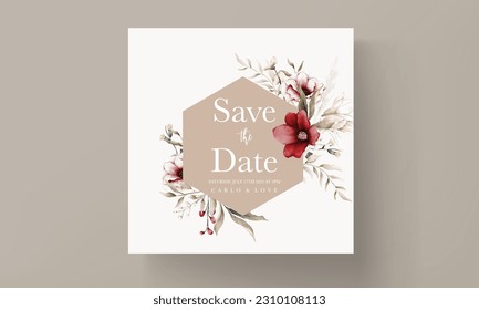 elegant boho wedding invitation card with dried floral and maroon flower