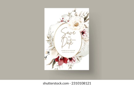 elegant boho wedding invitation card with dried floral and maroon flower