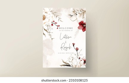 elegant boho wedding invitation card with dried floral and maroon flower