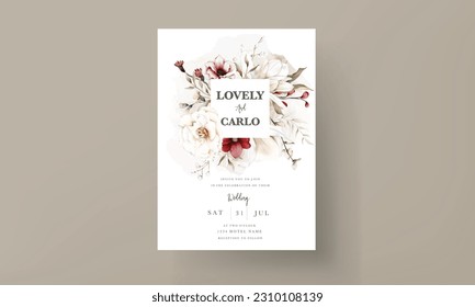 elegant boho wedding invitation card with dried floral and maroon flower