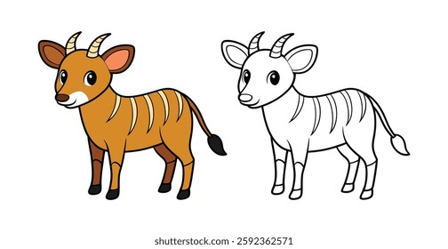 Elegant Bongo Antelope Coloring Illustration