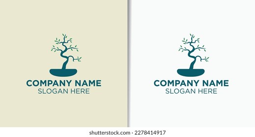elegant bonsai logo design vector, nature logo design template