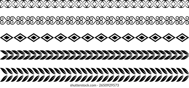 Elegant Border Collection: Exquisite patterns gracefully line up in a row, creating a beautiful assortment of design elements, each echoing artistry and precision.