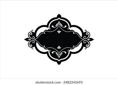 Elegant border frame card featuring an ornate flower motif in Arabic Islamic retro pattern. This vector artwork illustration showcases intricate designs perfect for decorative purposes.