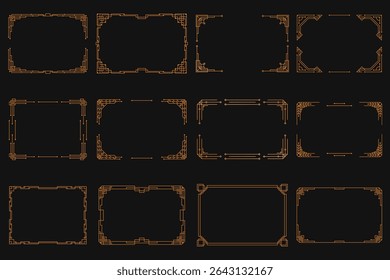Elegant border with gold frame luxury shape template square background thin metallic art deco window brass label wedding card abstract vector modern banner plaque box premium picture design


