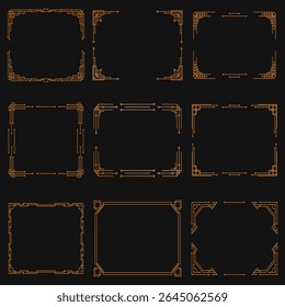 Elegant border with gold frame luxury shape template square background thin metallic art deco window brass label wedding card abstract vector modern banner plaque box premium picture design

