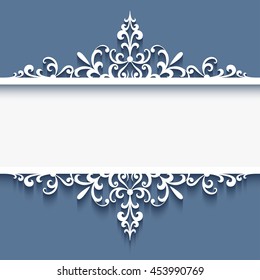 Elegant border ornament, decorative frame with cutout paper swirls, divider, header, vector greeting card or wedding invitation template, eps10