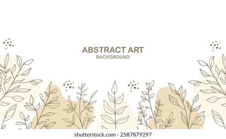 Elegant botanical abstract background with plant line art on a warm brown tone. Perfect for modern designs, invitations, posters, and branding.