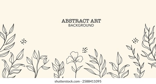 Elegant botanical abstract background with plant line art on a warm brown tone. Perfect for modern designs, invitations, posters, and branding.