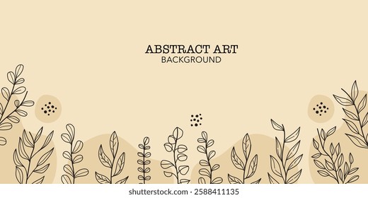 Elegant botanical abstract background with plant line art on a warm brown tone. Perfect for modern designs, invitations, posters, and branding.