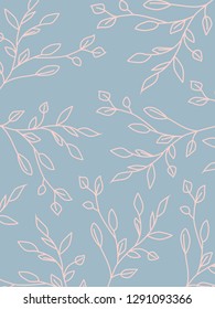 Elegant botanical background in pastel colors. Leaves and natural floral elements pink beige blue colors. Simple minimal style. Vector illustration.