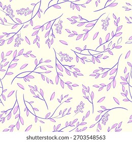 Elegant botanical branches seamless vector pattern. Minimalist vector line art style pattern