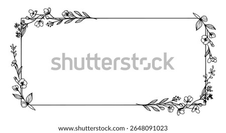 Elegant botanical corner wreath border with light floral detailing - hand-drawn decorative border design for graphic layouts, invitations, or presentations