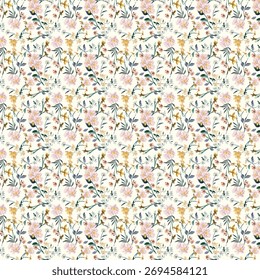 Repetición floral botánica elegante con flores pastel suaves
