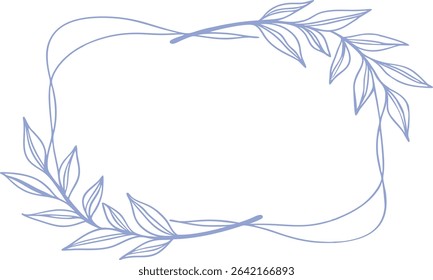 Elegant botanical frame with delicate blue leaves and curved branches. Minimalist hand-drawn border perfect for wedding invitations, nature-themed cards, or organic product labels.