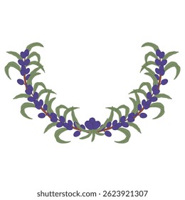 Elegant Botanical Half-Wreath with Purple Berries and Green Leaves in a Hand-Drawn Natural Design svg