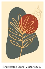 Elegant botanical line art with abstract organic shapes in soft earthy tones. A perfect minimalist artwork for modern interiors, digital designs, and branding