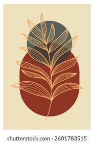 Elegant botanical line art with abstract organic shapes in soft earthy tones. A perfect minimalist artwork for modern interiors, digital designs, and branding. Boho poster