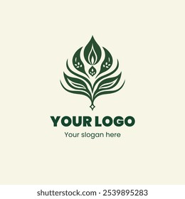 "Elegant Botanical Logo Design with Customizable Slogan on Beige Background"