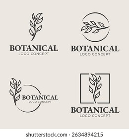 Elegant botanical logo set with minimalist leaf illustrations for organic and natural branding