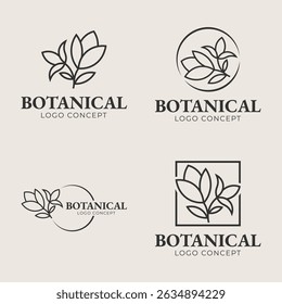Elegant botanical logo set with minimalist leaf illustrations for organic and natural branding