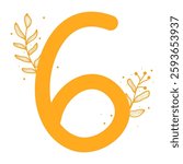 Elegant Botanical Numbers with Floral Elements. Floral Number 6