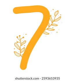 Elegant Botanical Numbers with Floral Elements. Floral Number 7