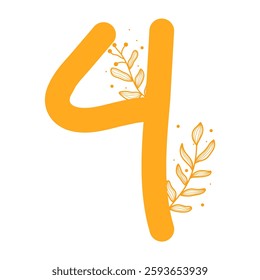 Elegant Botanical Numbers with Floral Elements. Floral Number 4