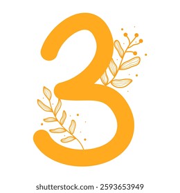 Elegant Botanical Numbers with Floral Elements. Floral Number 3