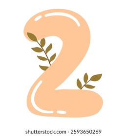 Elegant Botanical Numbers, Floral Numeric Design, Aesthetic Typography. Floral Number 2