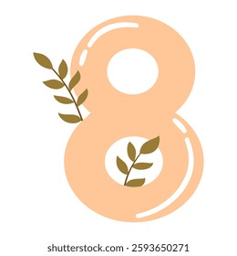 Elegant Botanical Numbers, Floral Numeric Design, Aesthetic Typography. Floral Number 8