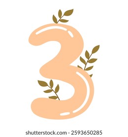 Elegant Botanical Numbers, Floral Numeric Design, Aesthetic Typography. Floral Number 3