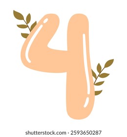 Elegant Botanical Numbers, Floral Numeric Design, Aesthetic Typography. Floral Number 4