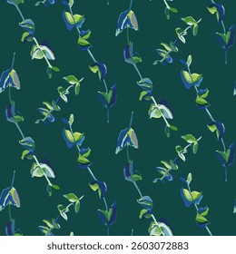 Elegant Botanical Seamless Pattern in Deep Green
