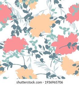Elegante patrón botánico sin costura con flores de peonía y ramas diminutas, diseño de papel envolvente