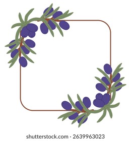 Elegant Botanical Square Frame with Purple Berries and Green Leaves in a Hand-Drawn Decorative Design