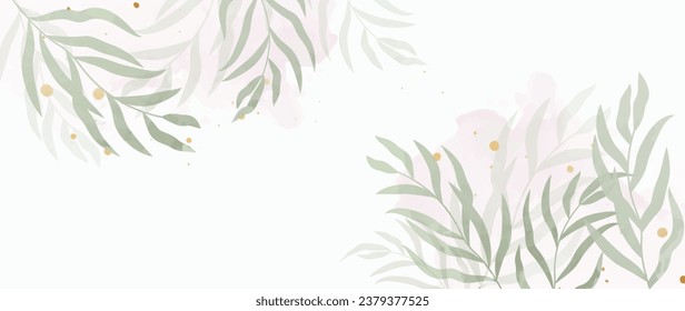 Elegant botanical vector background. Leaves tropical, branches, watercolor, watercolor brush strokes in pastel colors. Illustration design for wedding and vip cover template, banner.	