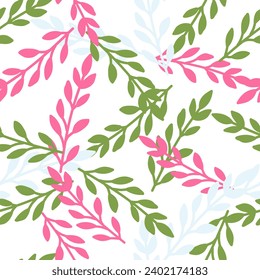 Elegant botanical wallpaper featuring a seamless pattern of leaves and blossoms. ideal for spring and summer fashion, textile designs, and decorative arts