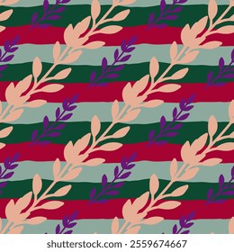 Elegant botanical wallpaper featuring a seamless pattern of leaves and blossoms. ideal for spring and summer fashion, textile designs, and decorative arts