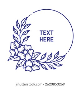 Elegant Botanical Wreath with Flowers and Space for Custom Text in Blue Tones