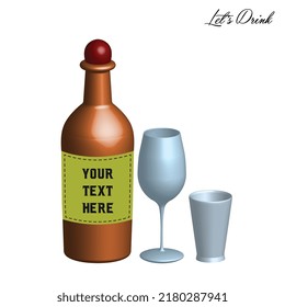 Elegant bottle design with wine glass and normal glass vector