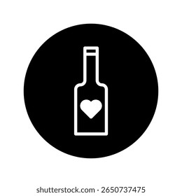 Elegant bottle with heart icon design on a black circle perfect for valentines day projects or similar events